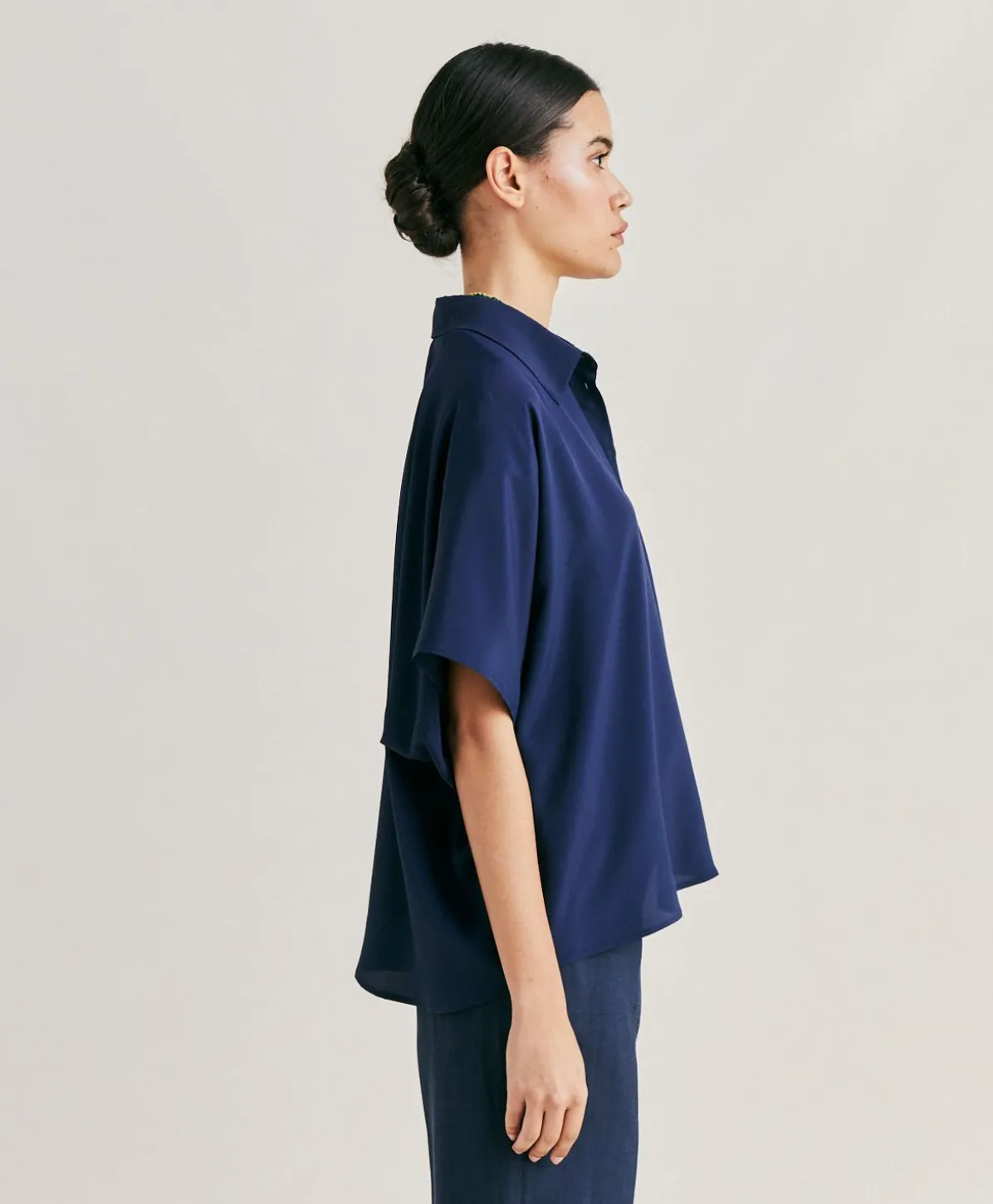 Chemise Brooklyn En Acetate De Soie - Bleu Nuit