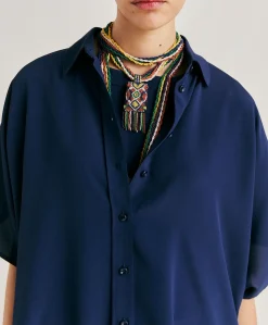 Chemise Brooklyn En Acetate De Soie - Bleu Nuit