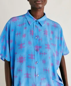 Chemise Brooklyn En Crepe De Chine - Bluette/Fuchsia
