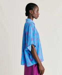 Chemise Brooklyn En Crepe De Chine - Bluette/Fuchsia