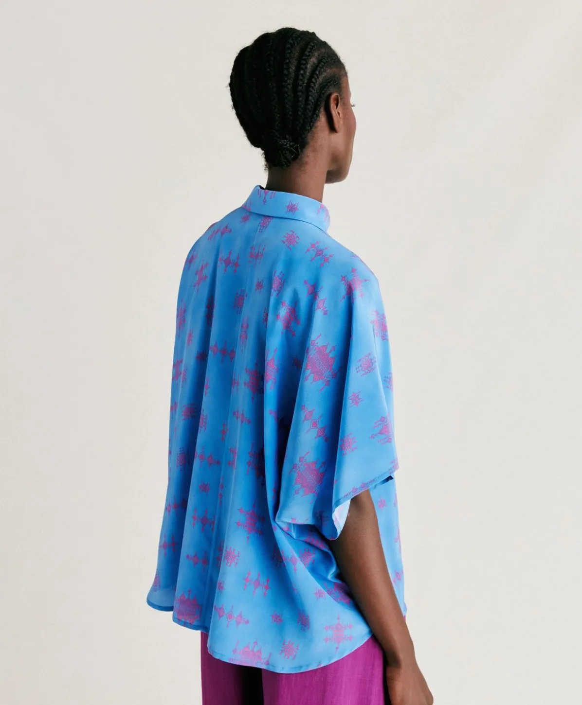 Chemise Brooklyn En Crepe De Chine - Bluette/Fuchsia