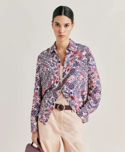 Chemise Crepe De Chine - Creme/Violet