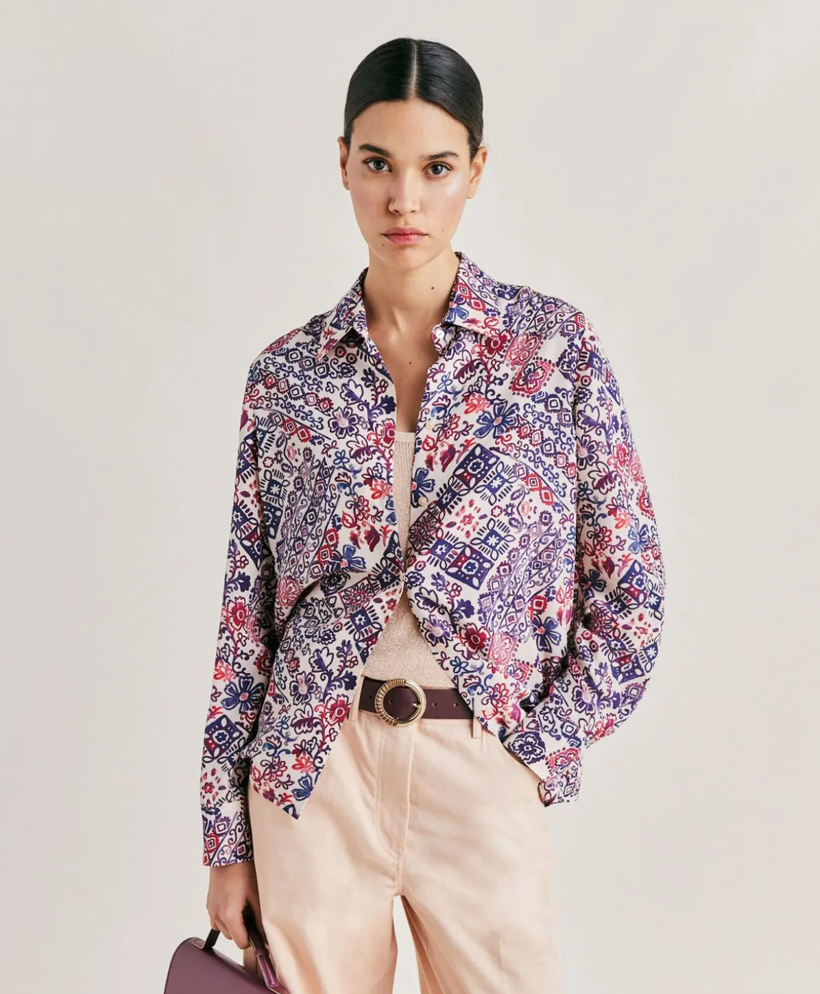 Chemise Crepe De Chine - Creme/Violet