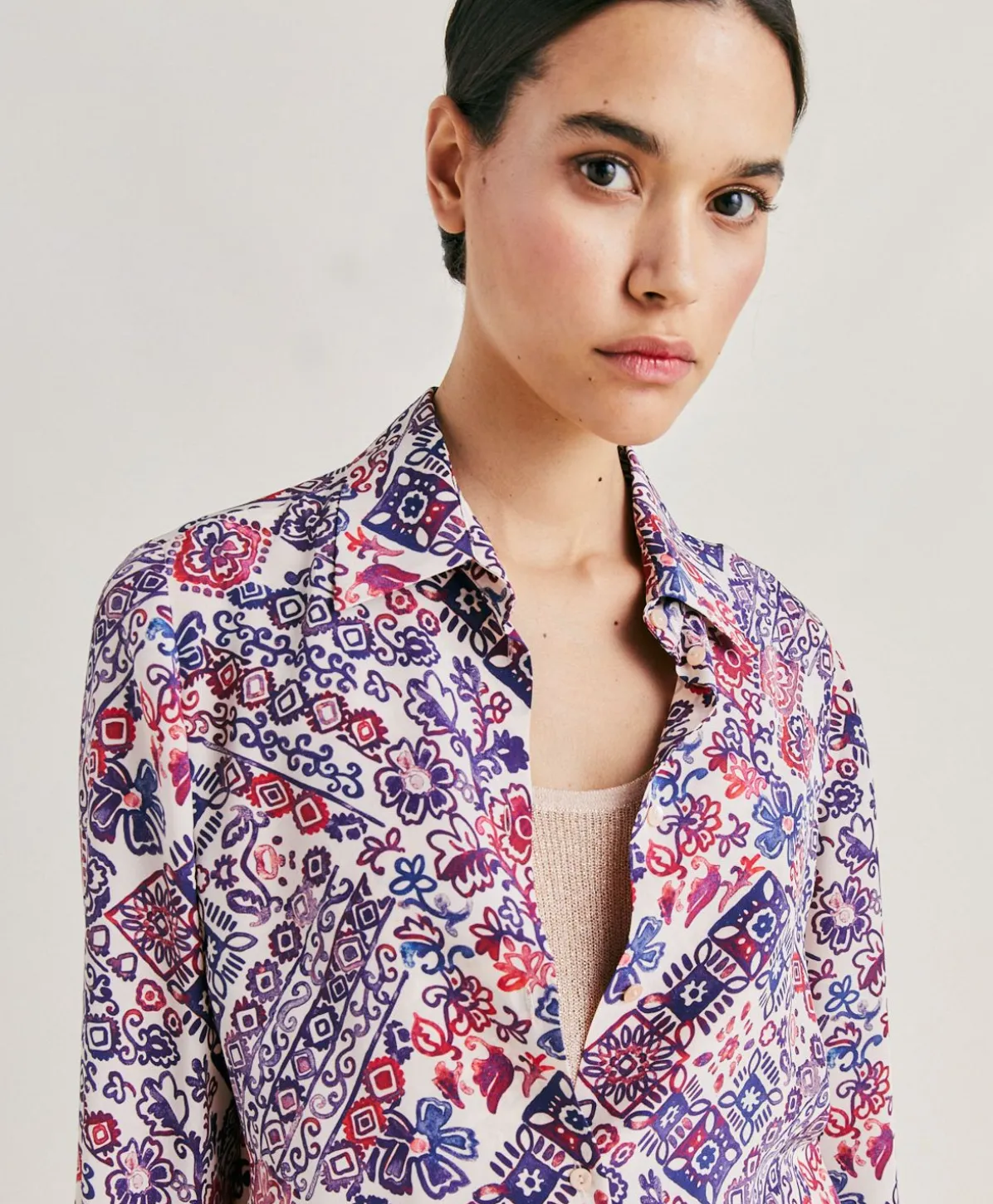 Chemise Crepe De Chine - Creme/Violet
