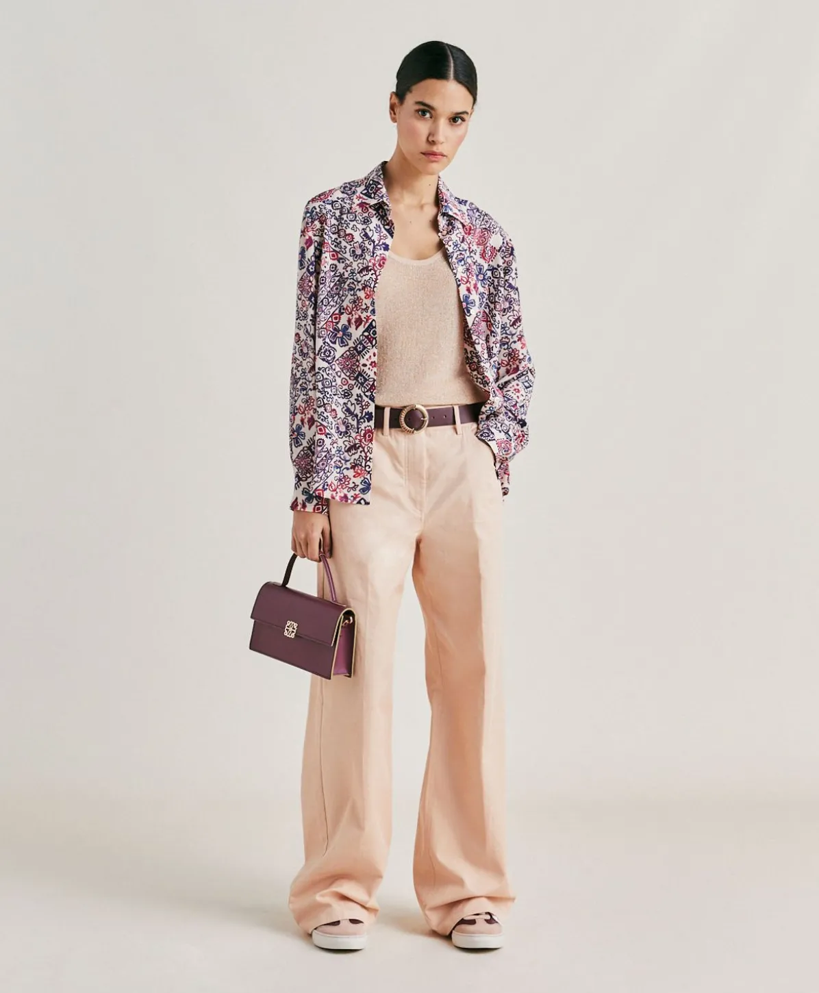 Chemise Crepe De Chine - Creme/Violet