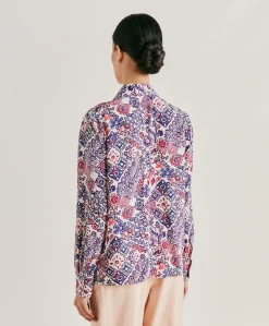Chemise Crepe De Chine - Creme/Violet