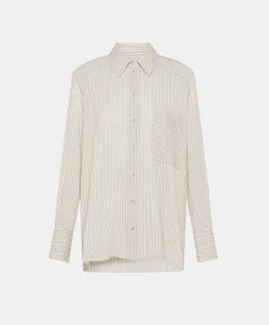Chemise En Viscose De Soie Rayee Aura - Creme/Caramel