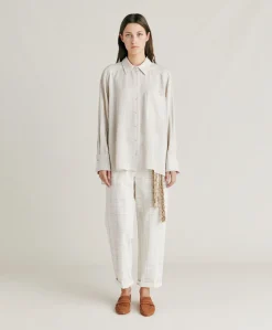 Chemise En Viscose De Soie Rayee Aura - Creme/Caramel