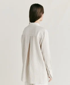 Chemise En Viscose De Soie Rayee Aura - Creme/Caramel