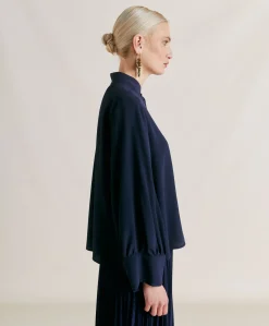 Chemise Franklin En Acetate De Soie - Bleu Nuit