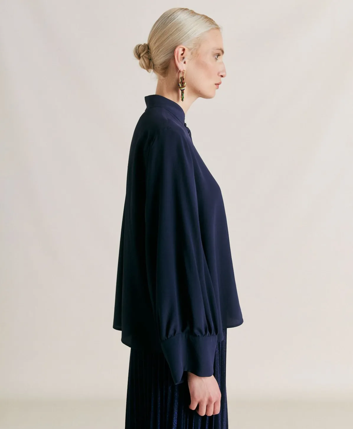 Chemise Franklin En Acetate De Soie - Bleu Nuit