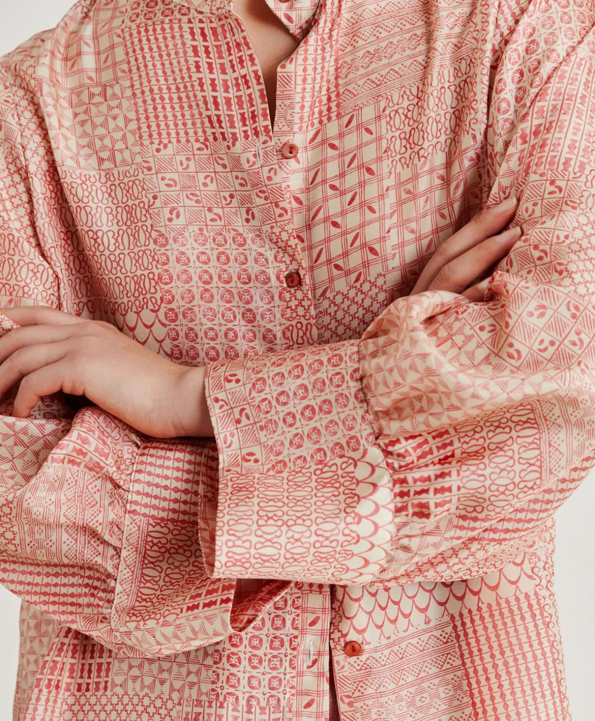 Chemise Franklin En Haboutai De Soie - Creme/Corail