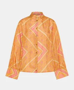 Chemise Franklin En Haboutai De Soie - Orange/Fuchsia