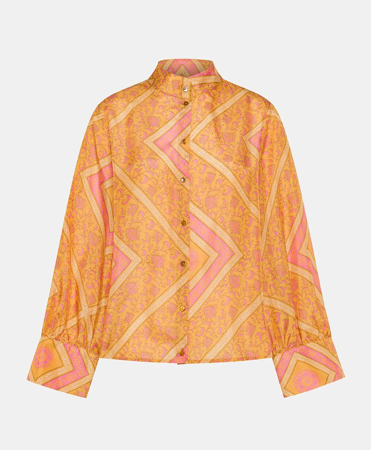 Chemise Franklin En Haboutai De Soie - Orange/Fuchsia