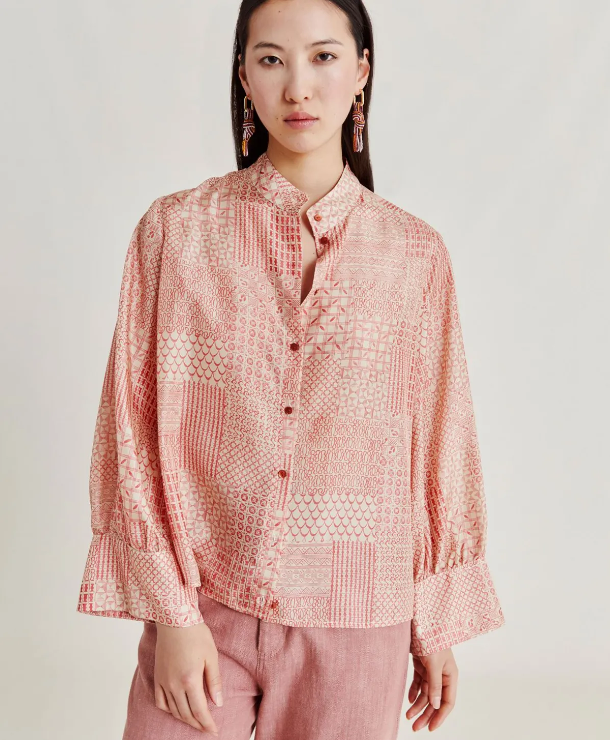 Chemise Franklin En Haboutai De Soie - Creme/Corail