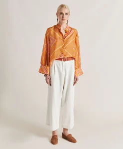 Chemise Franklin En Haboutai De Soie - Orange/Fuchsia