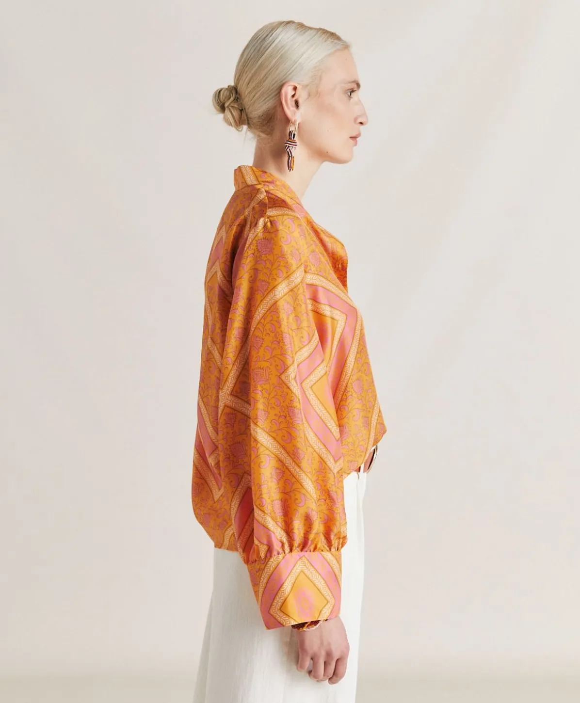 Chemise Franklin En Haboutai De Soie - Orange/Fuchsia