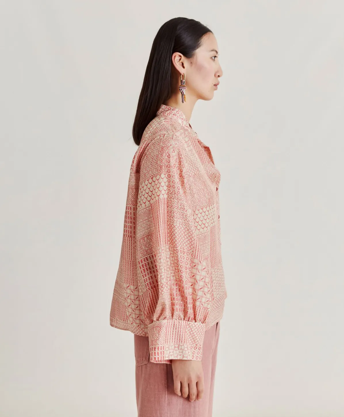 Chemise Franklin En Haboutai De Soie - Creme/Corail