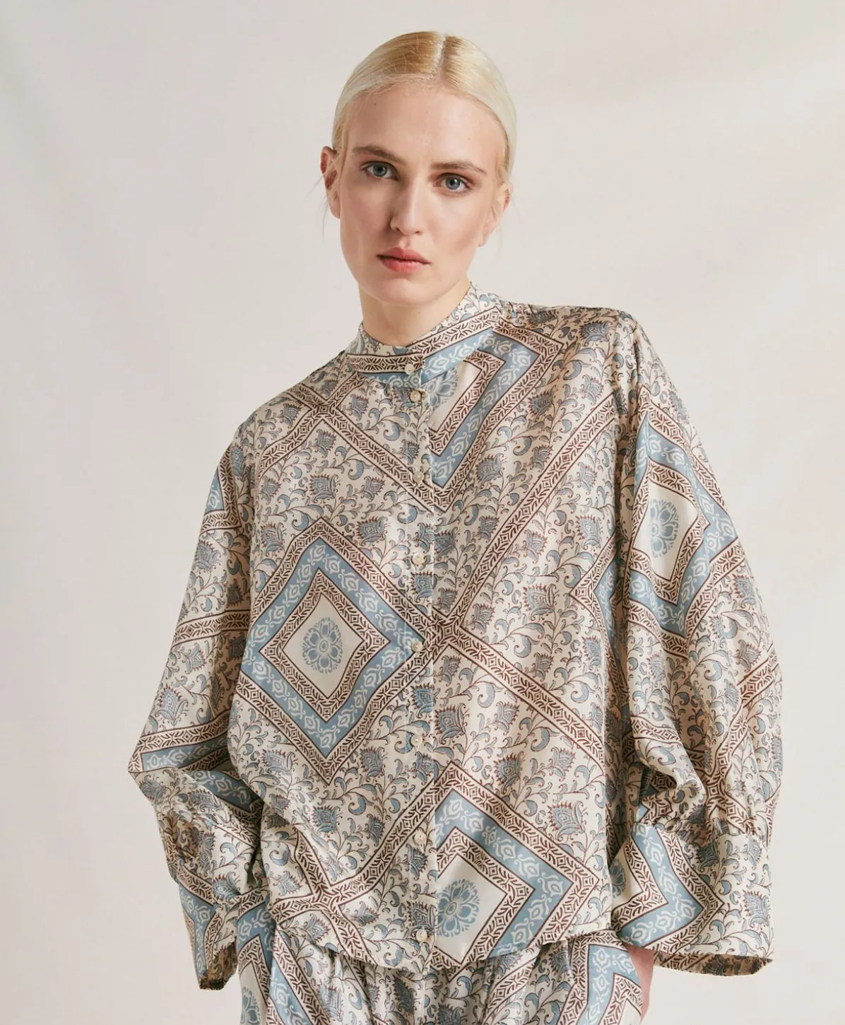 Chemise Franklin En Soie Haboutai - Creme/Poussiereux