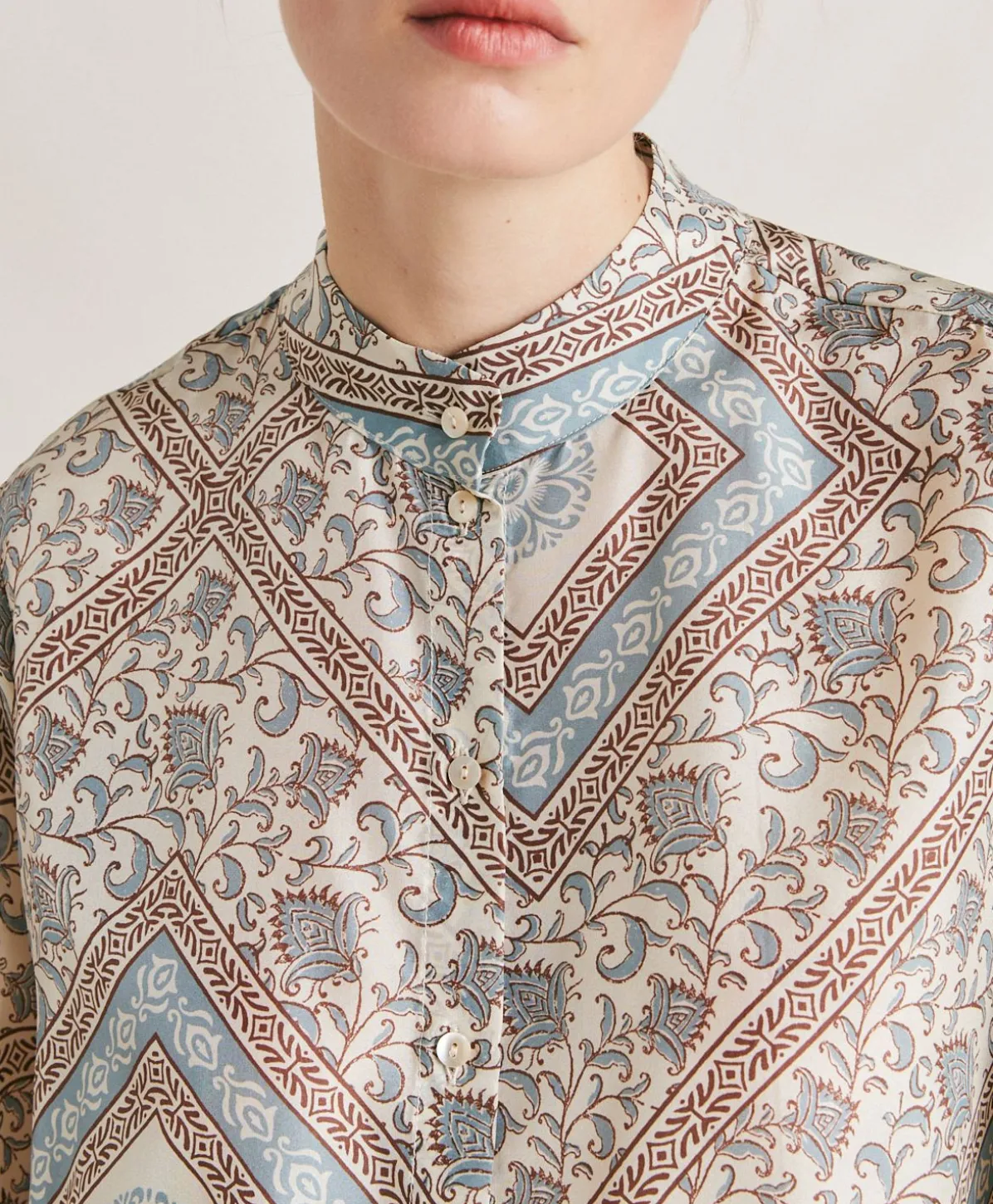 Chemise Franklin En Soie Haboutai - Creme/Poussiereux