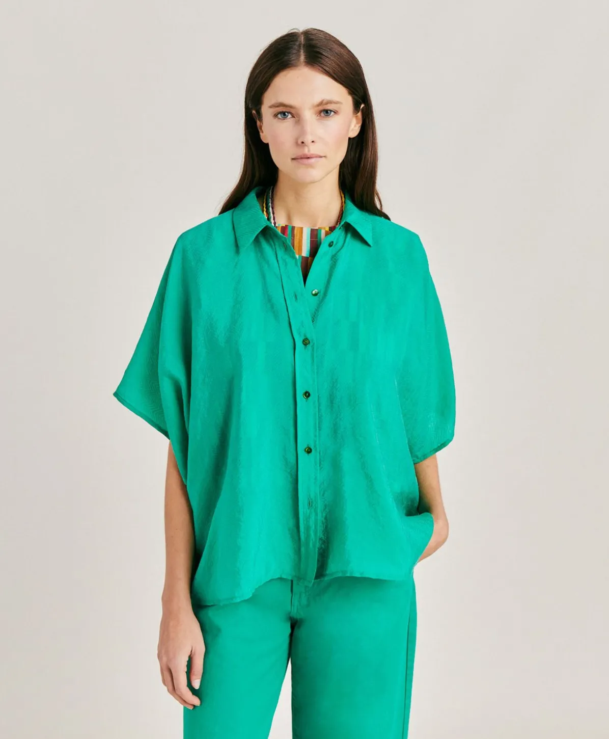Chemise Jacquard Brooklyn Cupro - Emeraude