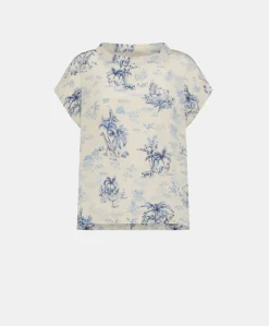 Chemisier Curacao Crepe De Chine - Creme/Bleu Clair