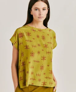 Chemisier Curacao En Crepe De Chine - Citron Vert/Vin