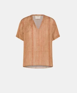 Chemisier Osmanto En Lin Viscose Imprime - Creme/Rouille