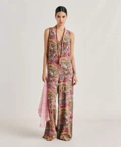 Combinaison Longue Matilde En Crepe De Chine - Olive Multicolore