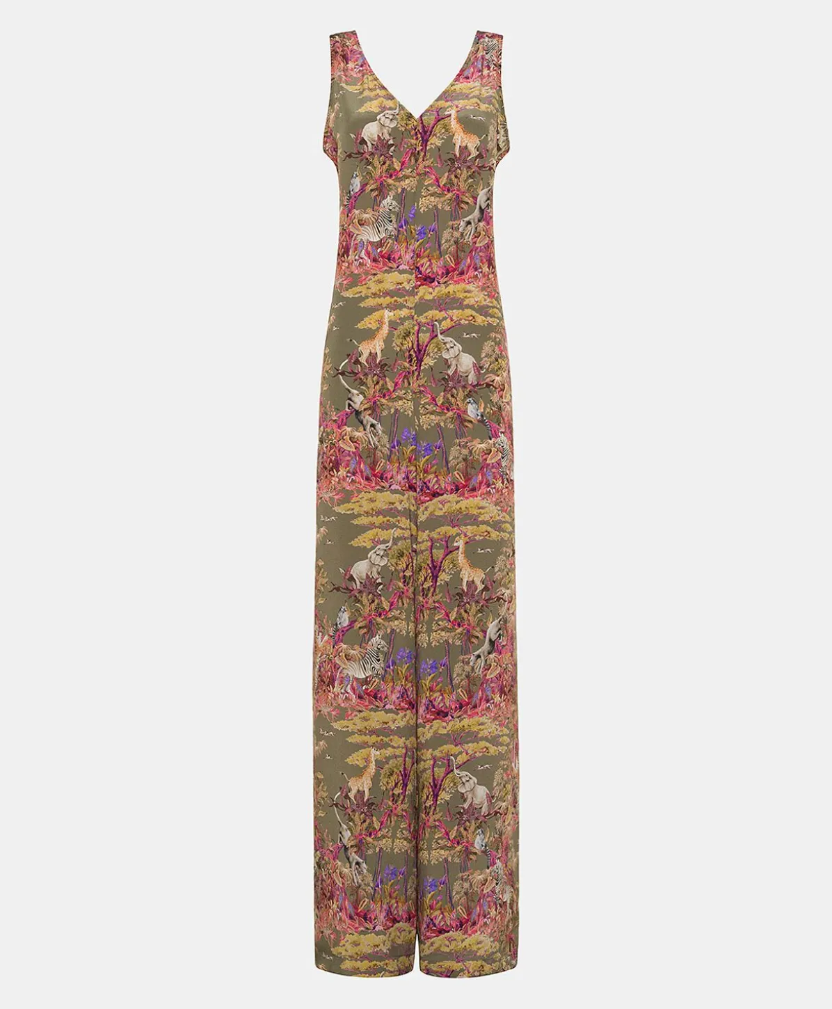 Combinaison Longue Matilde En Crepe De Chine - Olive Multicolore