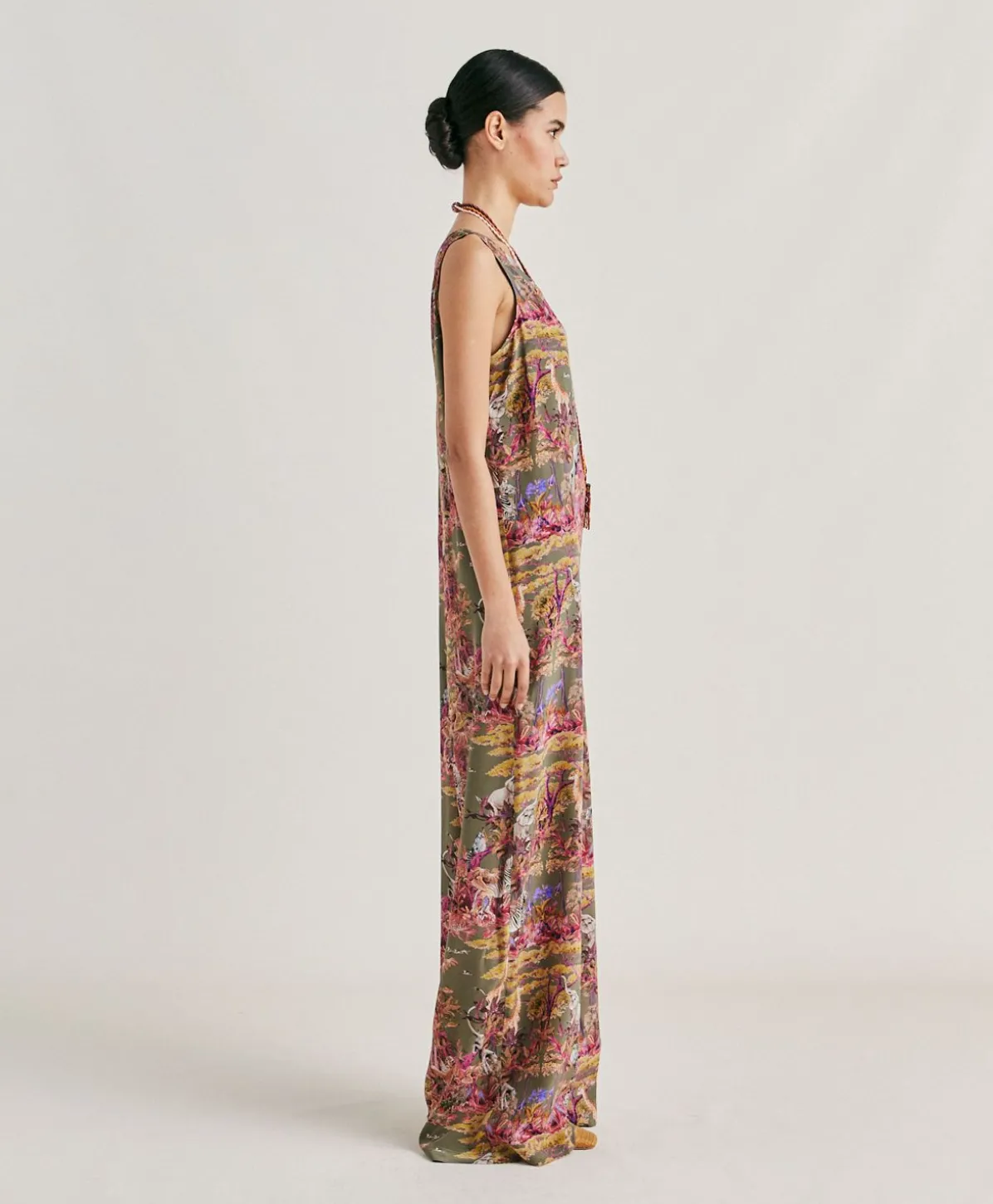 Combinaison Longue Matilde En Crepe De Chine - Olive Multicolore