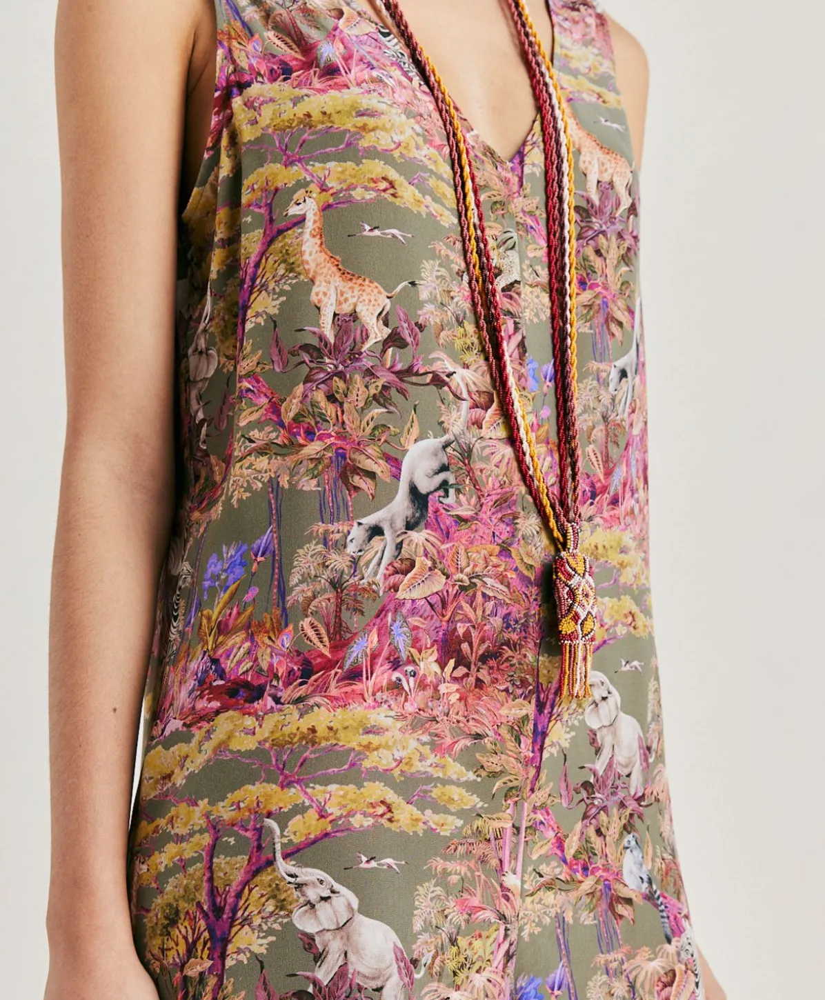 Combinaison Longue Matilde En Crepe De Chine - Olive Multicolore