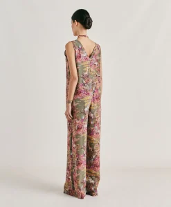 Combinaison Longue Matilde En Crepe De Chine - Olive Multicolore