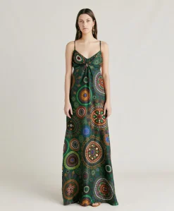 Jolie Robe En Haboutai De Soie - Vert Multicolore