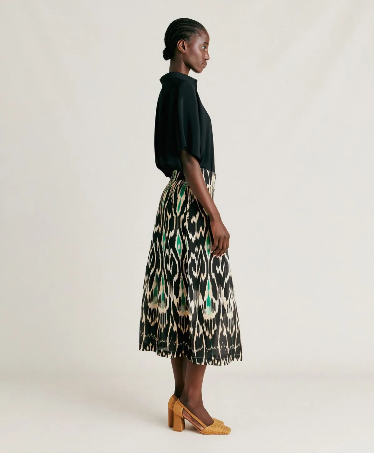 Jupe Celestin En Lin Viscose - Noir Multicolore