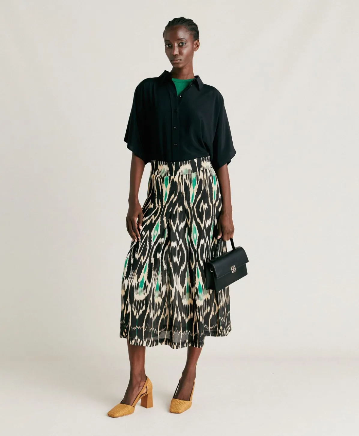 Jupe Celestin En Lin Viscose - Noir Multicolore