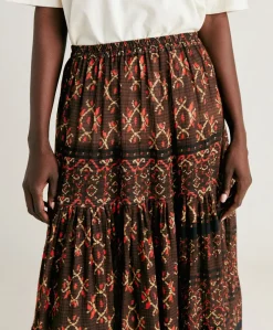 Jupe Gaze Yasmine - Chocolat/Rouge