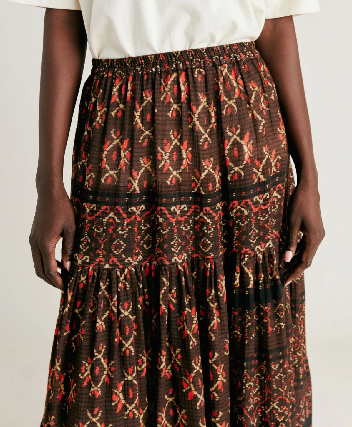 Jupe Gaze Yasmine - Chocolat/Rouge