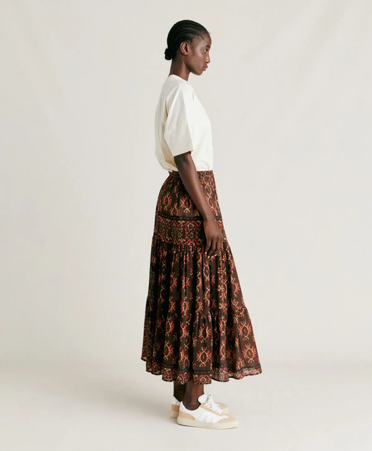 Jupe Gaze Yasmine - Chocolat/Rouge