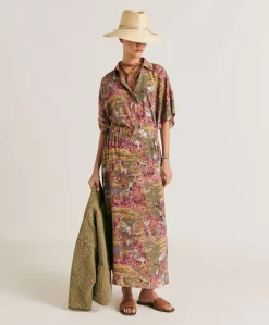 Jupe Olla Crepe De Chine - Olive Multicolore
