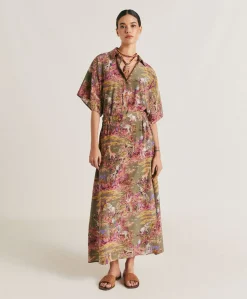 Jupe Olla Crepe De Chine - Olive Multicolore