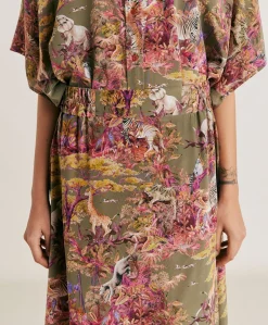 Jupe Olla Crepe De Chine - Olive Multicolore