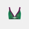 Maillot De Bain Triangle Puerto Rico En Jersey Lurex - Emeraude/Cyclamen