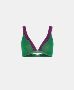 Maillot De Bain Triangle Puerto Rico En Jersey Lurex - Emeraude/Cyclamen
