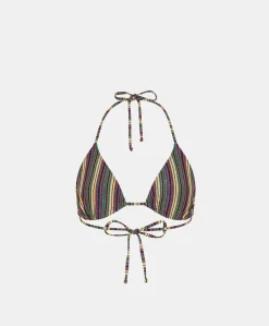 Maillot De Bain Triangle Marine En Jersey Lurex Raye - Vert Multicolore