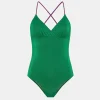 Maillot De Bain Une Piece D'Ete En Jersey Lurex - Emeraude/Cyclamen