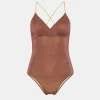 Maillot De Bain Une Piece D'Ete En Jersey Lurex - Terre Cuite/Acide