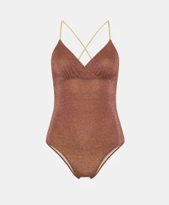 Maillot De Bain Une Piece D'Ete En Jersey Lurex - Terre Cuite/Acide