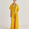 Pantalon Aspen En Lin Uni - Jaune Soleil