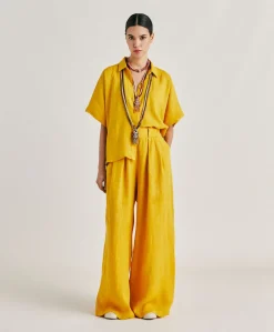 Pantalon Aspen En Lin Uni - Jaune Soleil